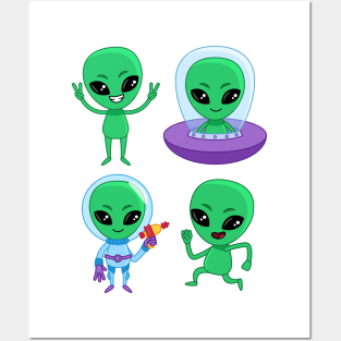 Alien Cartoon Funny Posters and Art